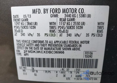 2013 Ford Edge Limited из США, поврежденный, VIN 2FMDK3KCXDBC36966